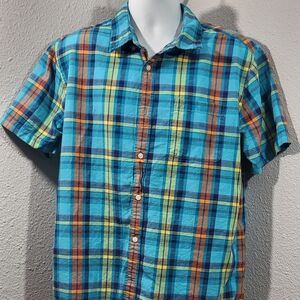 St. John's Bay Turquoise Plaid Short-Sleeve Button-Down Shirt